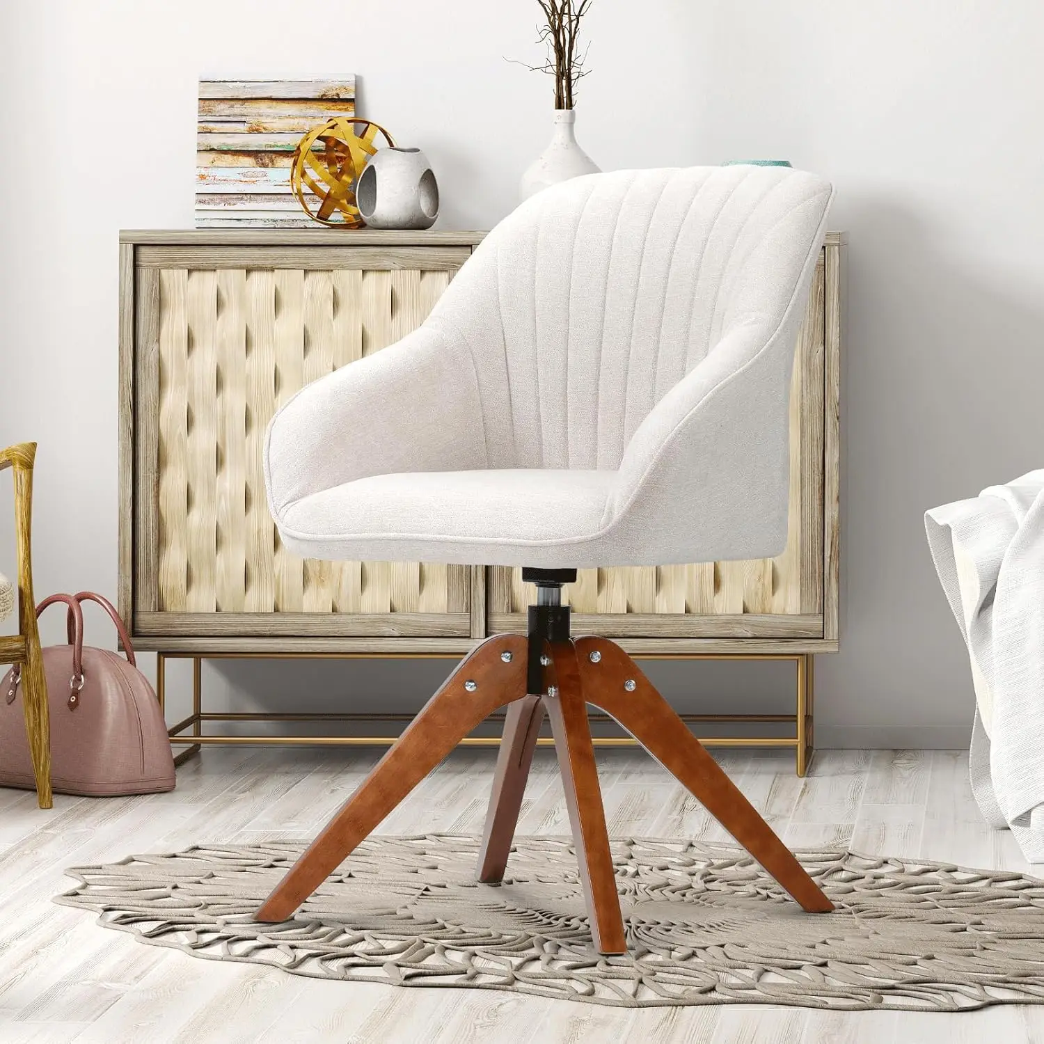 

Swivel Accent Chair, 360° Rotating Modern Office Chair With Wood Legs, Velvet Upholstered Arm Chair For Office, Living Room,