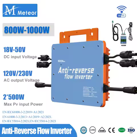 Meteor 800W/1000W Solar Grid-Tie Micro Inverter Limiter Sensor PV Input 20-60V, output 120/230VAC with WiFi&amp;Anti-Backflow