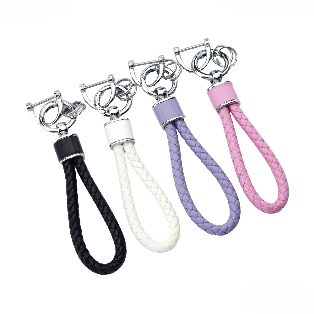 9 Elegant Colors Premium Leather Braided Keychain Luxury Metal Buckle Key Ring Fashion Car Bag Charm Key Holder for Women Men