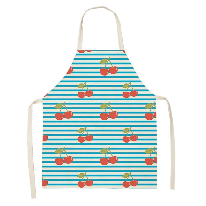 Fruit Cotton Linen Apron Cherry Orange Lemon Printed Kitchen Women Baking Waist Bib Home Cooking Sleeveless Pinafore Delantal