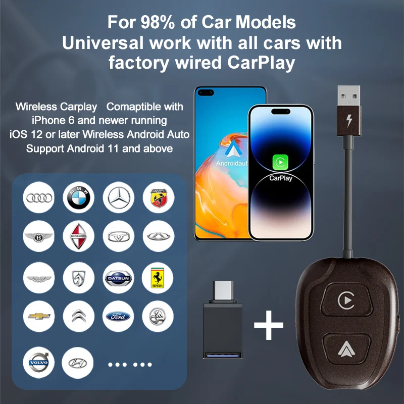 Wireless Apple CarPlay & Android Auto Wireless Adapter, 5.8 GHz Wireless Carplay Dongle for Wired Apple Carplay & Android