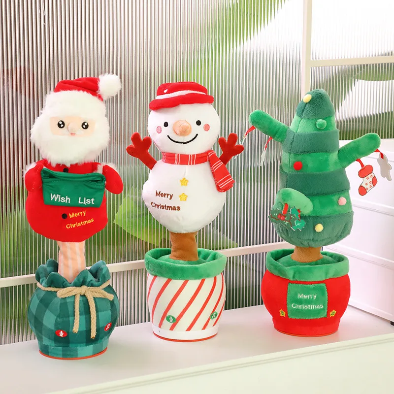 Juguetes electrónicos divertidos de la serie navideña, música de baile, imita el árbol de Navidad parlante, muñeco de nieve de Papá Noel, juguetes de peluche para niños y niñas