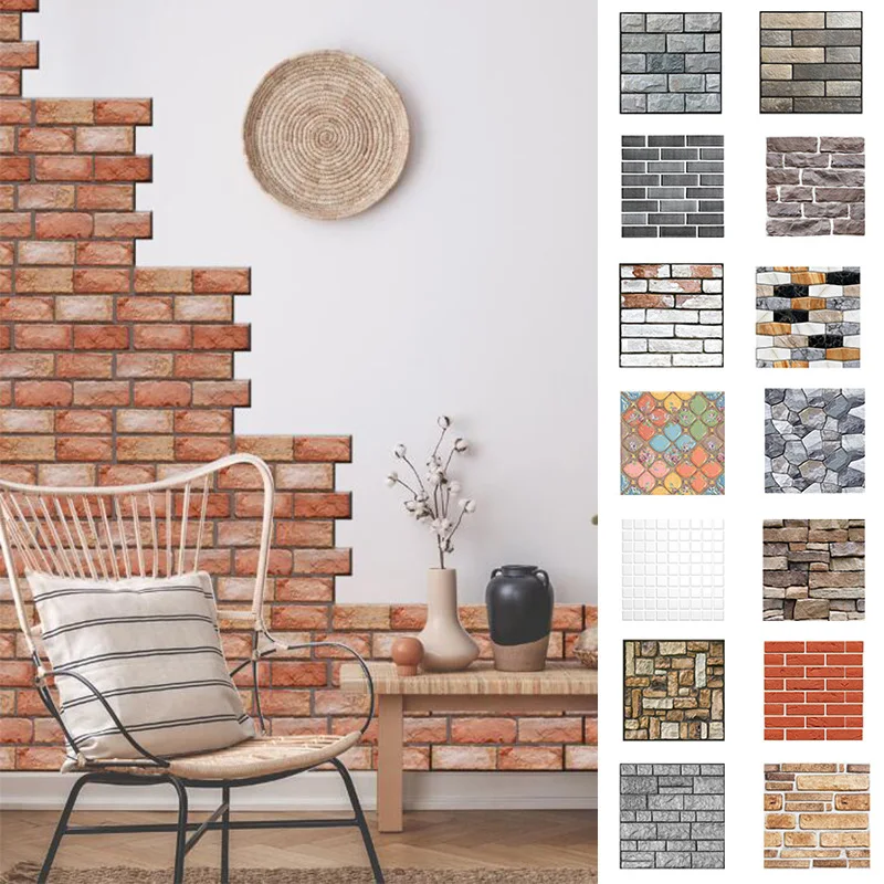 

10 Pcs Brick Pattern 3D Wall Stickers PVC Wall Panel Self-adhesive Living Room TV Wall Background Wallpaper Vinyl Waterproof