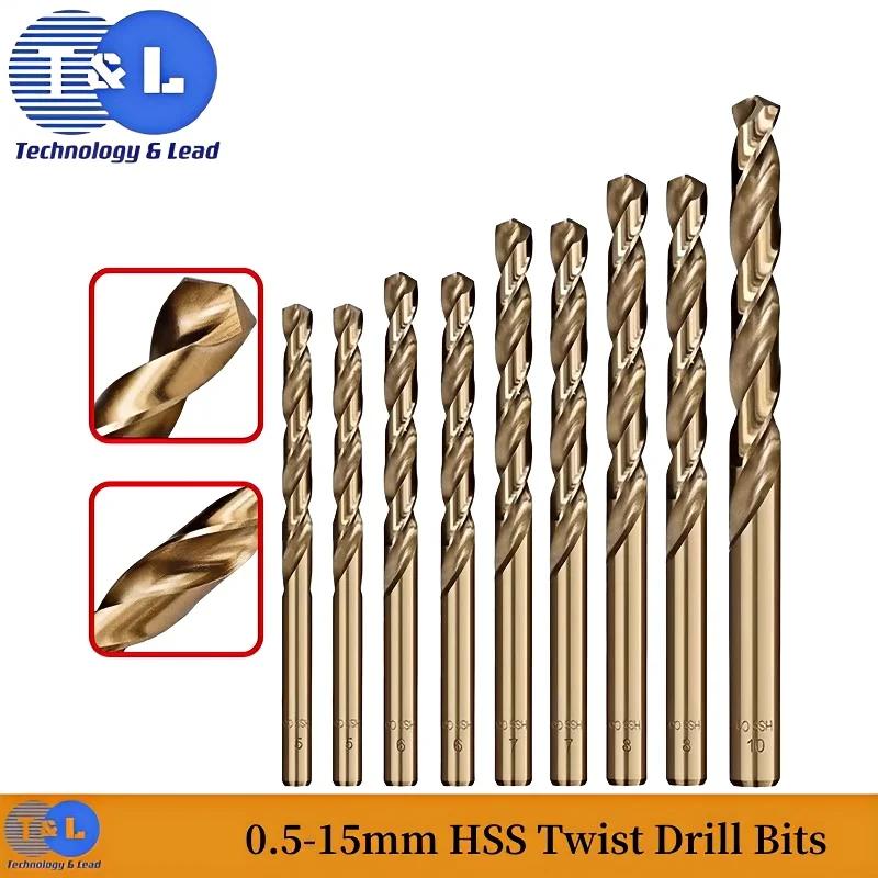 

T&L 1.0-15mm HSS M35 Cobalt Coated Twist Drill Bit Wood/Metal Hole Cutter Round Shank Gun Drill Bit High Speed Steel Twist Dril