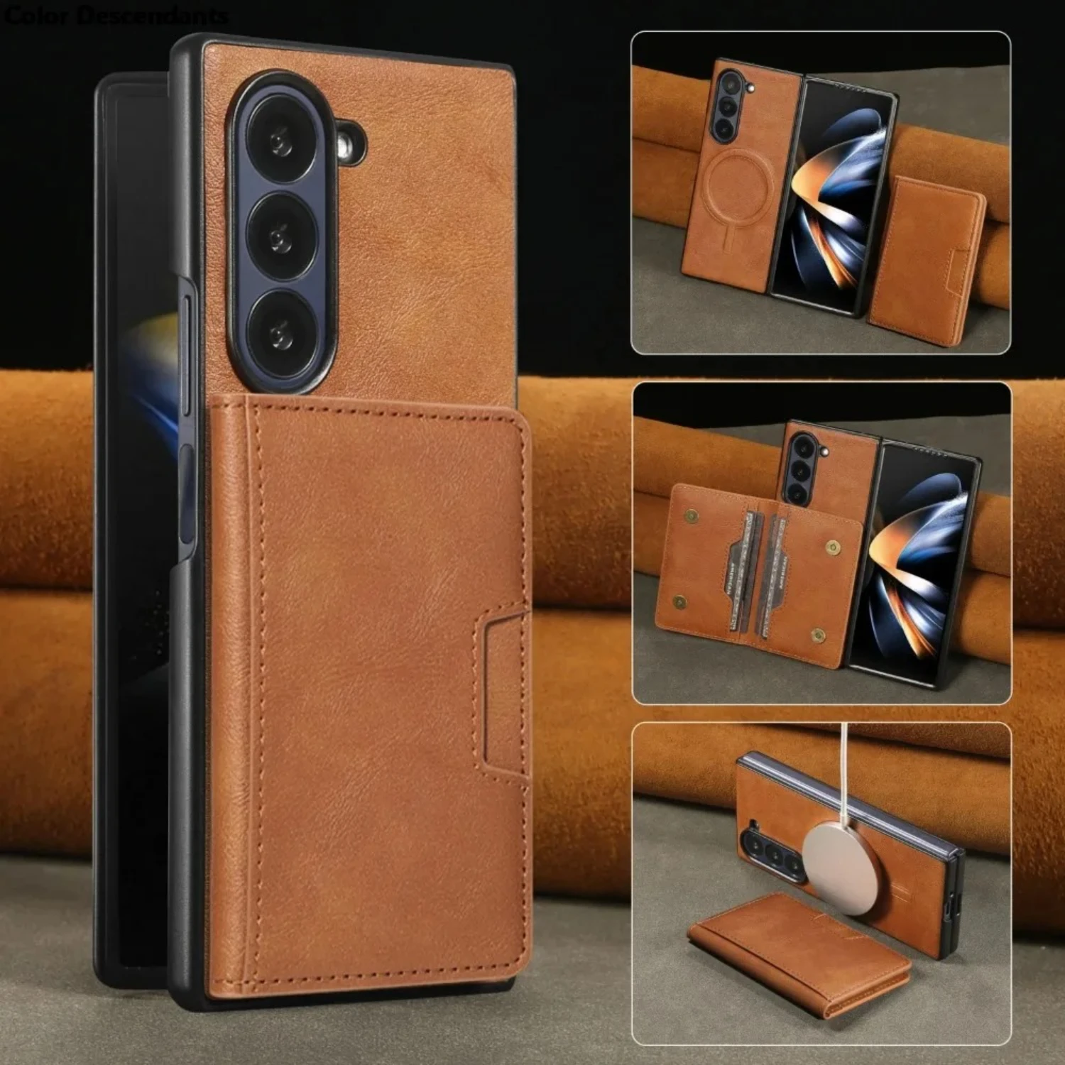 Luxuriöse Ledertasche im Business-Stil für Samsung Galaxy Z Fold 7, 6, 5, 4, 3, 2-in-1, magnetische Karte, Brieftasche, kabelloses Laden, Anti-Drop-Abdeckung