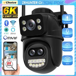 Ip Camera 12mp 6K Wifi Outdoor Camera 8x Zoom Drie Lens Dual Screen Auto Tracking Home Security Cctv Surveillance Camera Icsee