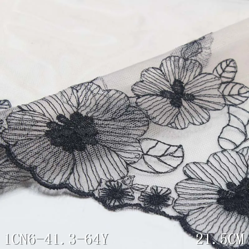 1yard 21cm wide Black Polyester Soft Mesh Embroidery Lace Trimmings Dress Accessories Lace Fabric Sewing Crafts Doll Material