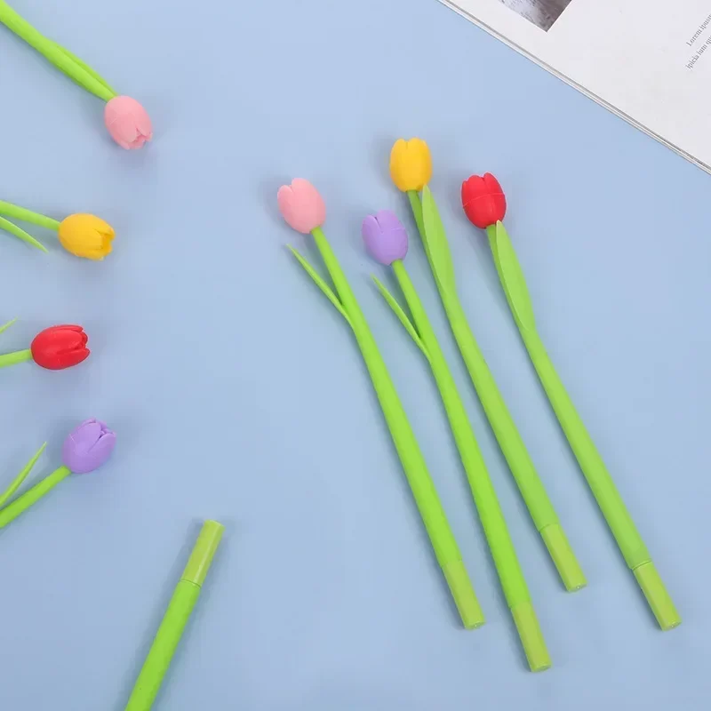 A 24PCS Korea Creative Encounter Light Color Tulip Silicone Gel Pen Student Examination Writing Pen Office Accessories Stationer