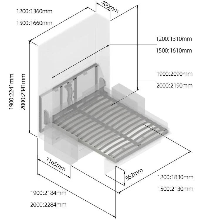 Electric Motorized Vertical Murphy Bed mechanism Space Saving Folding Wall Bed frame With Sofa Connector