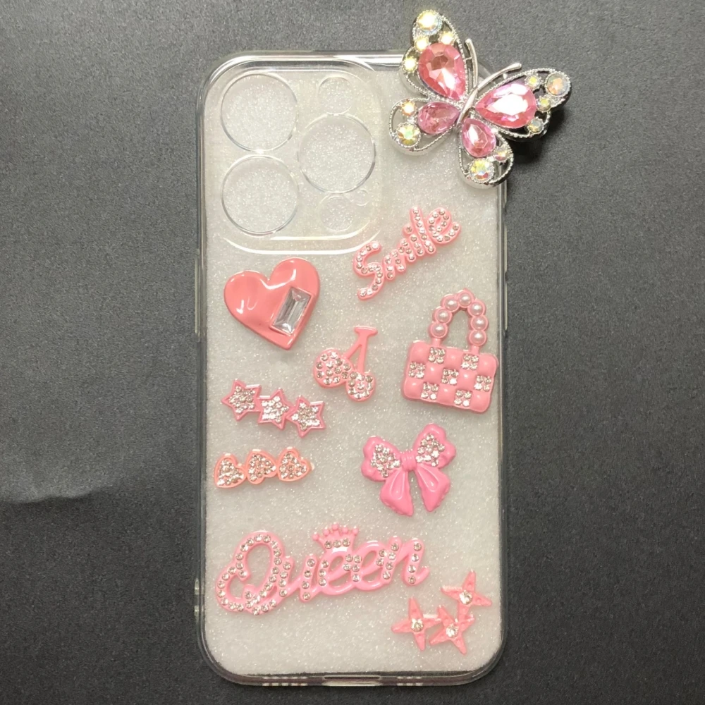 

50Pcs Sweet Butterfly Queen Love Heart Star Cherry Handbag Bow Rhinestone Resin Charms Diy Accessories Junk Phone Case Decor
