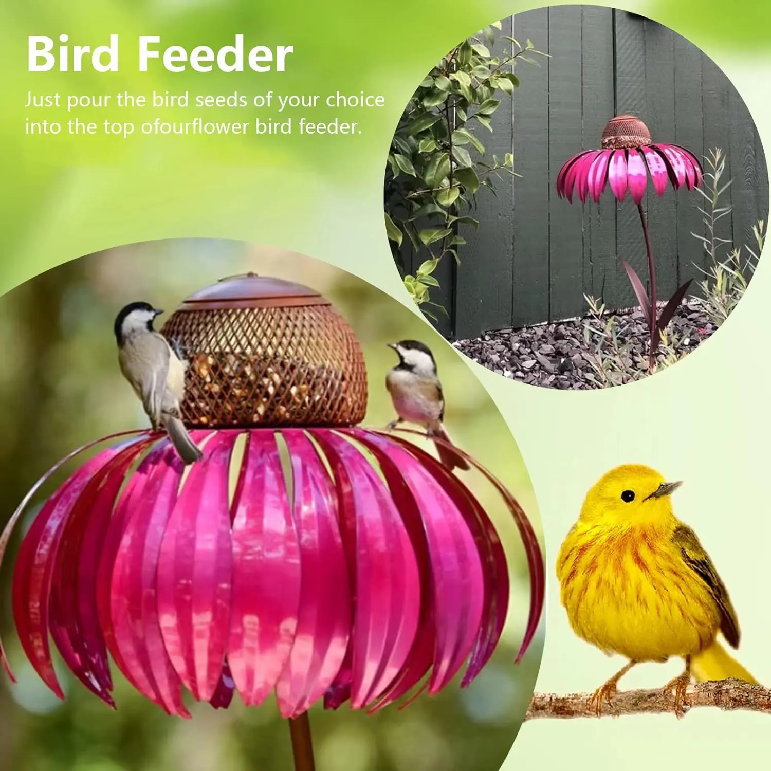 Metal Flower Shape Bird Feeder Garden Outdoor Coneflower Stand Bird Feeder Window Garden Flower Bird Feeder Decoration