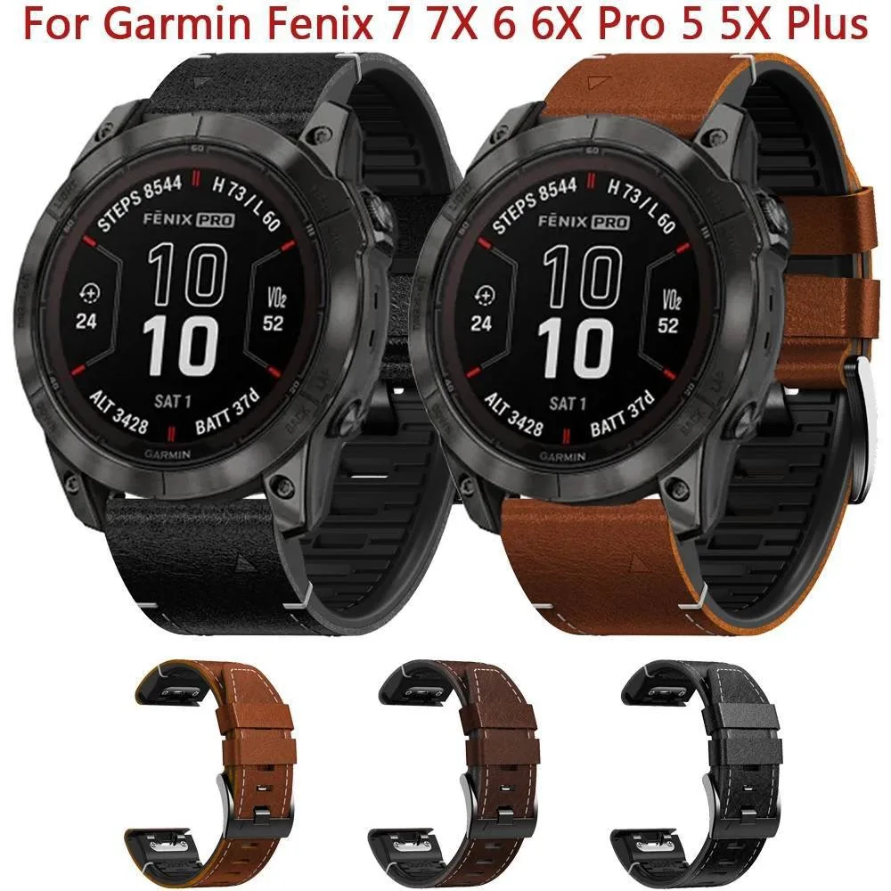 Leather Watch Band for Garmin Fenix 8/7/7X/6/6X/5X/5 Plus, Forerunner 965/955/935/745, Epix Pro Gen 2, 22mm 26mm Quick Fit Strap