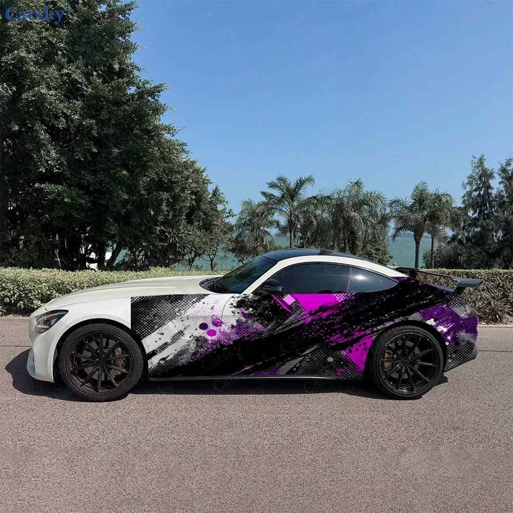 

2pcs Black Purple Ink Wash Cross Car Side Wraps, Self-Adhesive PVC Waterproof & Scratch-Resistant Stickers, Car Accessory Gift