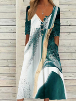 2025 Deep V Neck Sleeveless One-piece Dress Fashion Printed Casual Elegant One-piece Dress Gift for Mummy/She
