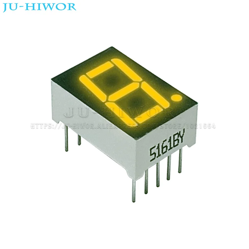 

10pcs 0.56 Inch 10Pins 5161AY 5161BY 1 Bit Digit 7 Segment Yellow LED Digital Display Digitron Common Anode Cathode C-C C-A