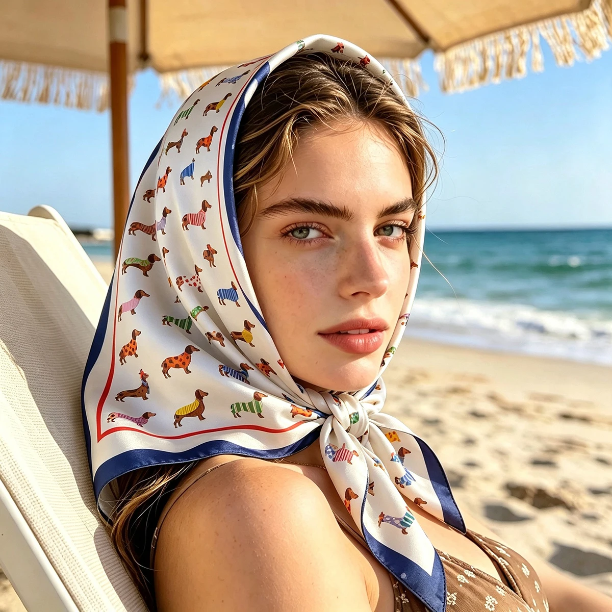 Luxury Bags Reseller - Foulard carré de luxe imprimé chien