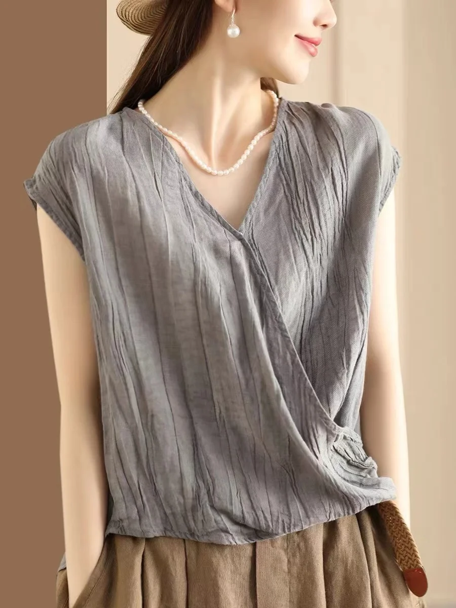 Retro lino sottile ort Sve irt donna estate nuovo versatile allentato casual top dimagrante comodo traspirante pendolarismo formale...