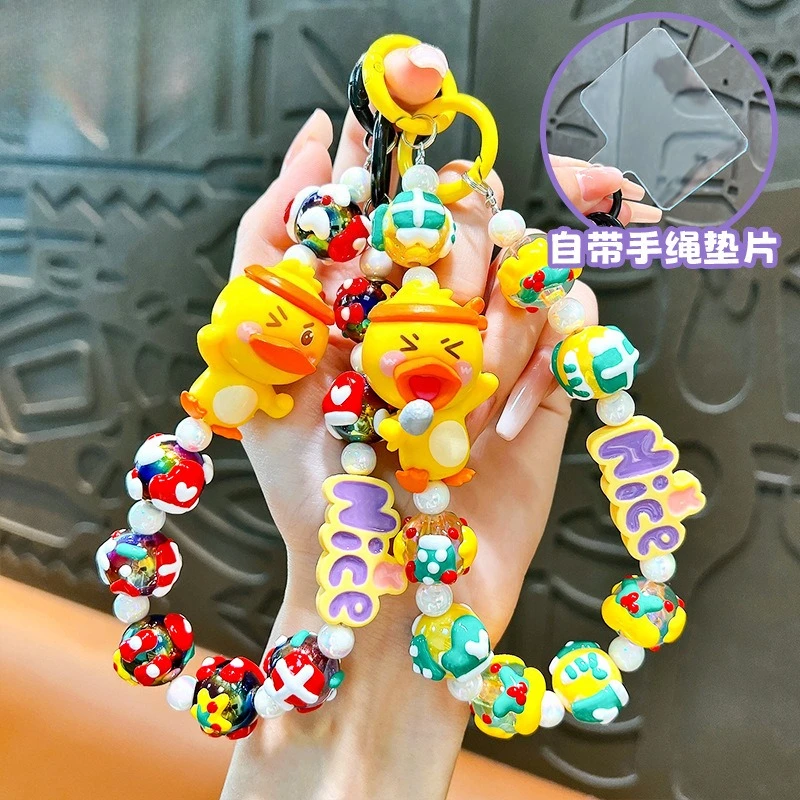 

Kawaii Little Yellow Duck Beaded Mobile Phone Chain, Creative Hand Painted Beads Animation Key chain, Bag Pendant, Gift
