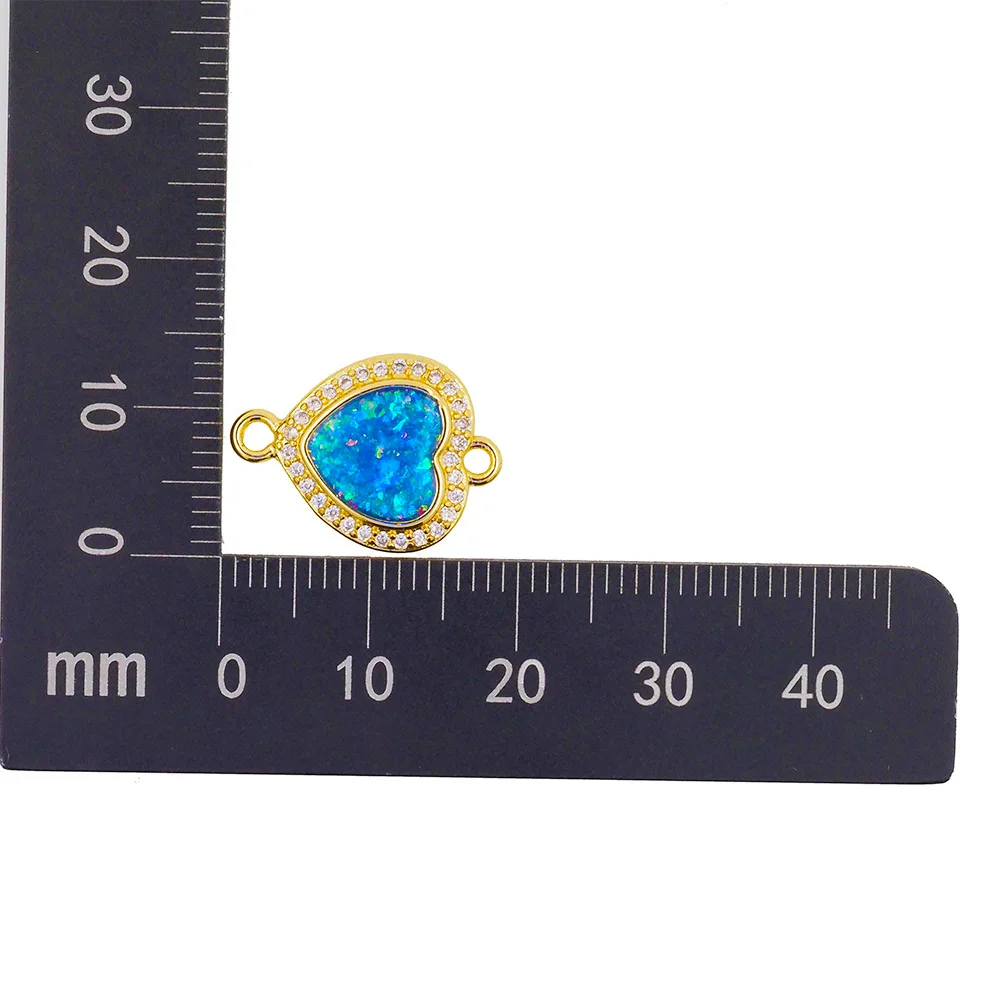 Natural Opal Colorful Round Heart Pendant Connectors CZ Zircon Gold Plated DIY Bracelet Jewelry Making Accessories Gem For Women
