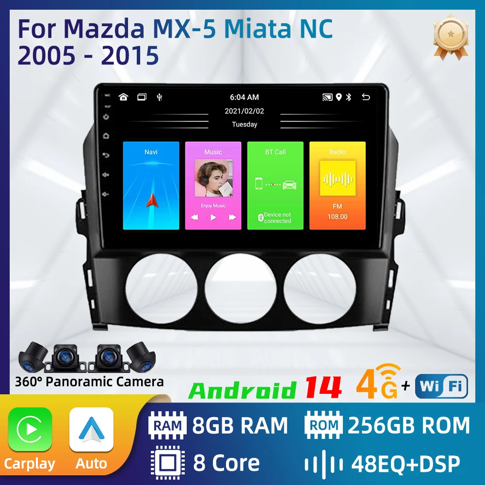 Car Radio For Mazda MX-5 Miata NC 2005 - 2015 Car Multimedia Player Android Carplay Auto GPS Navigation Head Unit Stereo 2 Din