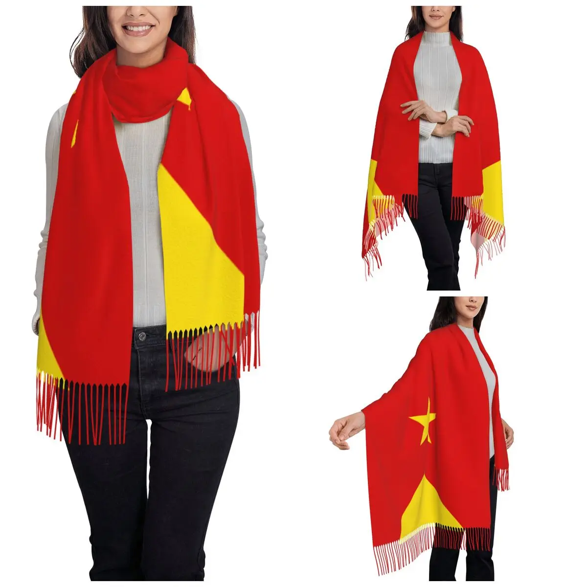 Tigray Flag Ethiopian Scarf for Womens Winter Warm Pashmina Shawls and Wrap Long Scarves with Tassel for Daily Wear