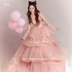 XPAY Blush Pink Sweetheart Korea Evening Dresses A Line Sleeveless Ruched Tiered Formal Party Prom Gown For Wedding Photos Shoot