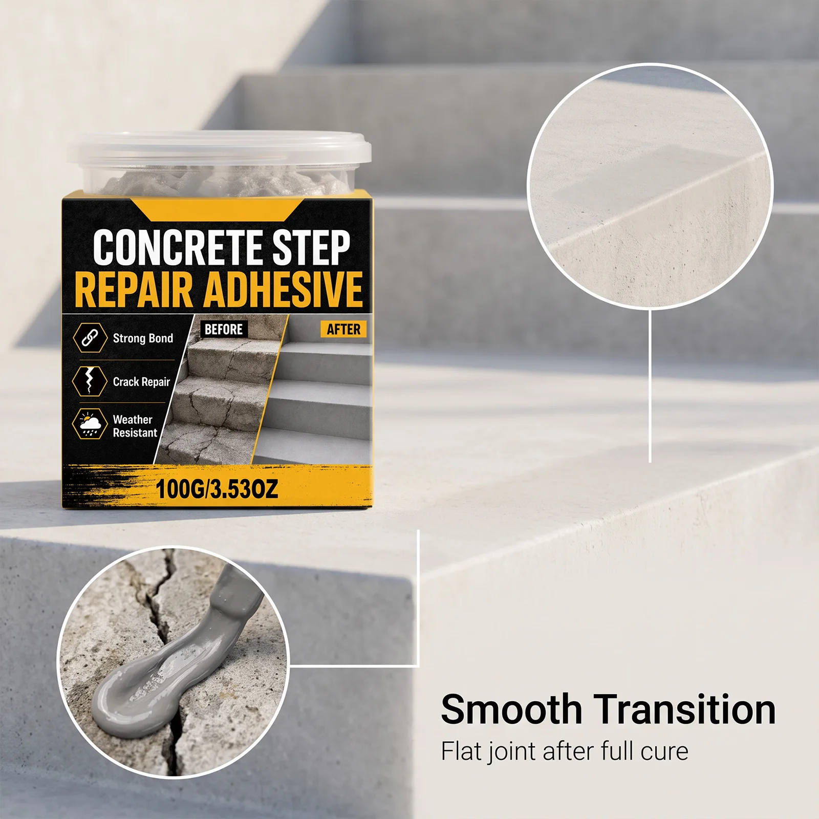 Concrete Crack Filler AB Epoxy Step Repair Adhesive Waterproof Heavy Duty for Stairs Walkways Driveways