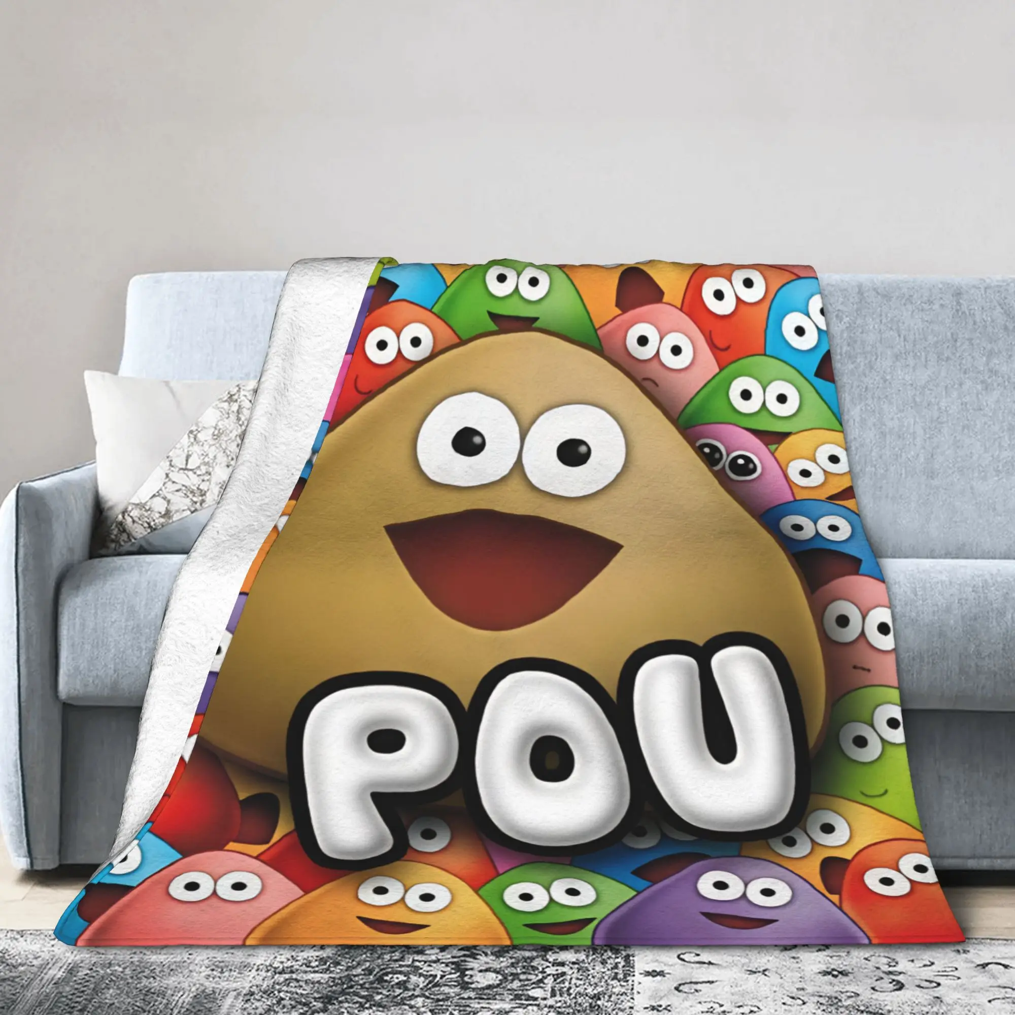 Pet Alien Pou Animated Television Throw Blanket Cozy Novelty Blanket  For Bedroom Camping Flannel Bedspread Bed Cover