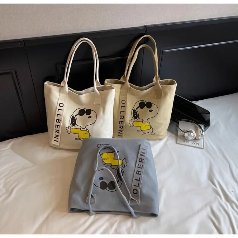 

New Snoopy Girl Cute Cartoon Zipper Canvas Bag Kawaii Anime Peripheral Large Capacity Versatile Printed Tote Bag Outing Backpack