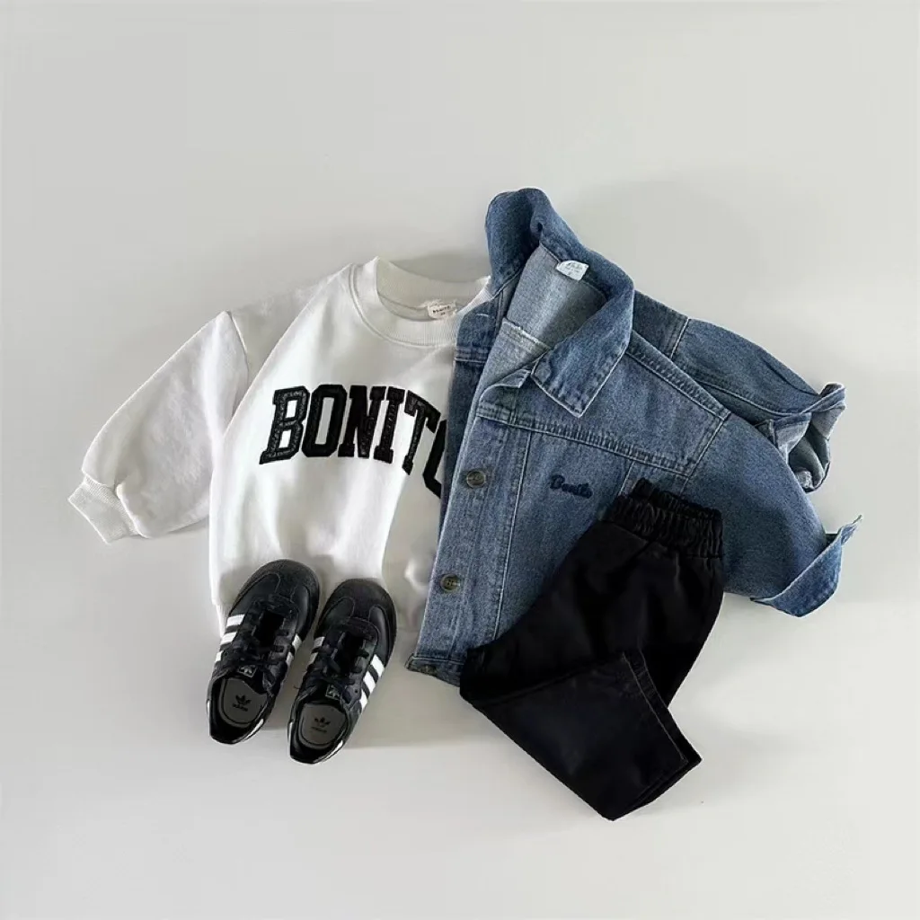 2024 Autumn Korean Baby Boy Girl Denim Jackets Toddler Casual Denim Coat Kids Fashion Lapel Collar Cardigan Outerwear Jacket