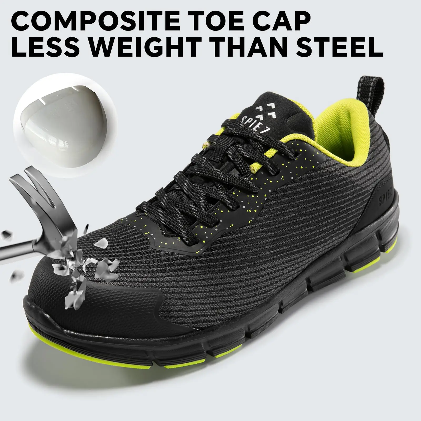 SPIEZ zapatos de seguridad impermeables para hombre, puntera compuesta, calzado deportivo de trabajo ligero antideslizante, negro verde