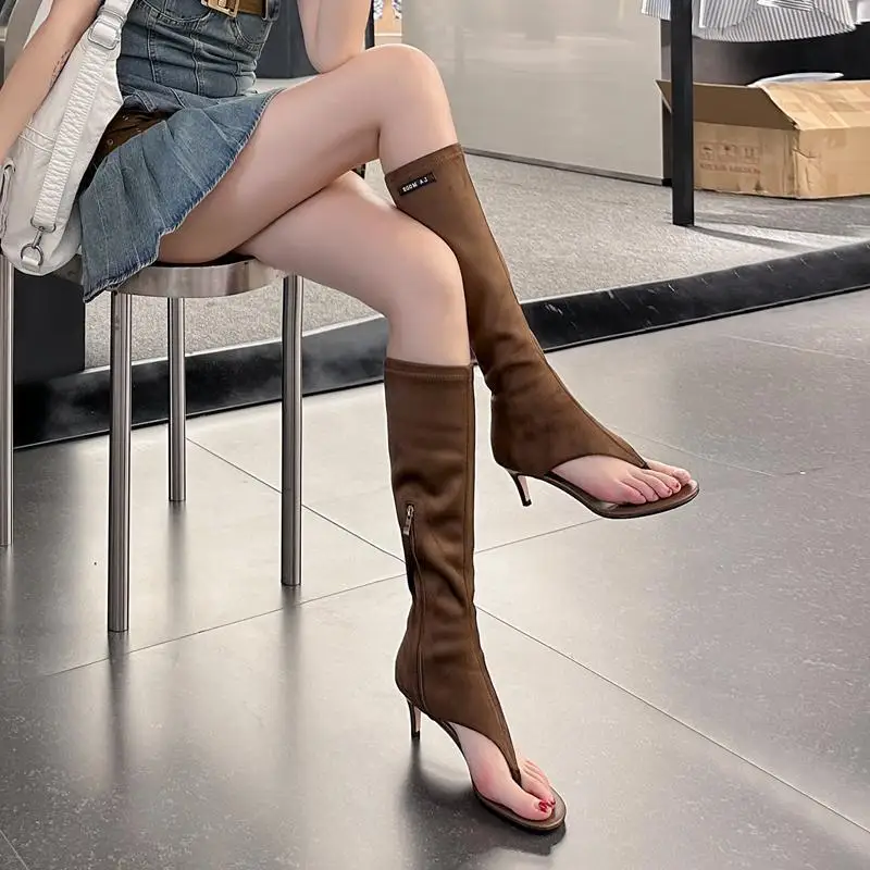 

Summer Fashion Flip-toe Long Boots for Women,Knee-length Thin Heels,High Heels,Flip-toe High Skinny Boots,Long Sandals for Women
