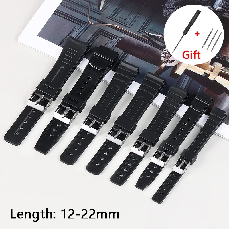 12mm 14mm 16mm 18mm 20mm 22mm Silicone Watch Strap for Casio W800H A158/168 AE1200/1300 SGW400 F91W F84 F105/108 Bracelet