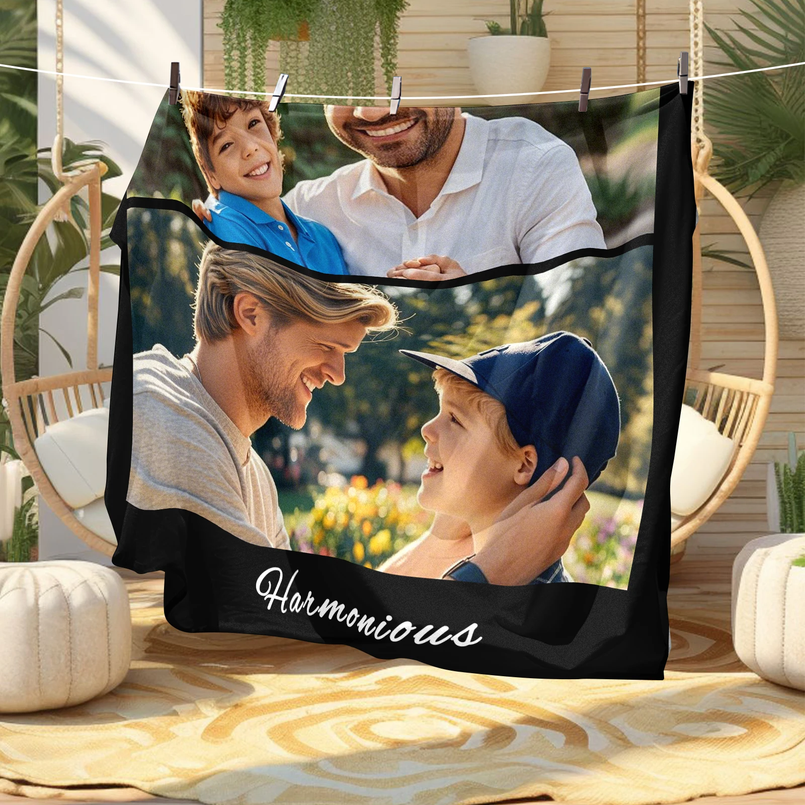 Father and Son Cosy Moments With Photo Customisable Blanket Unique Gift For Father Sofa Bedroom Office Camping Available