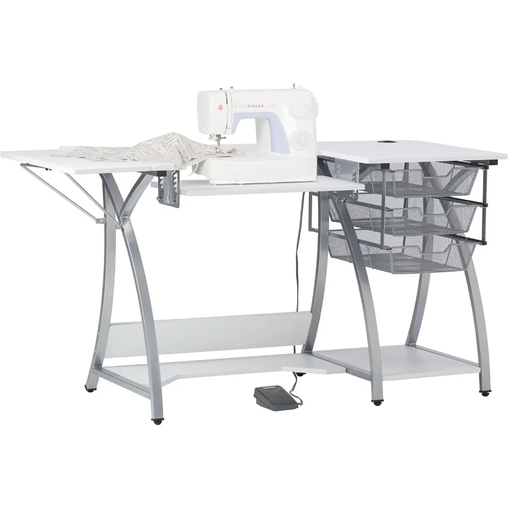 

Стол для швейной машины Pro Stitch — ширина 56,75 дюйма x 23,75 дюйма, белый стол для хобби и швейной машины с полкой для хранения и 3 ящиками для хранения