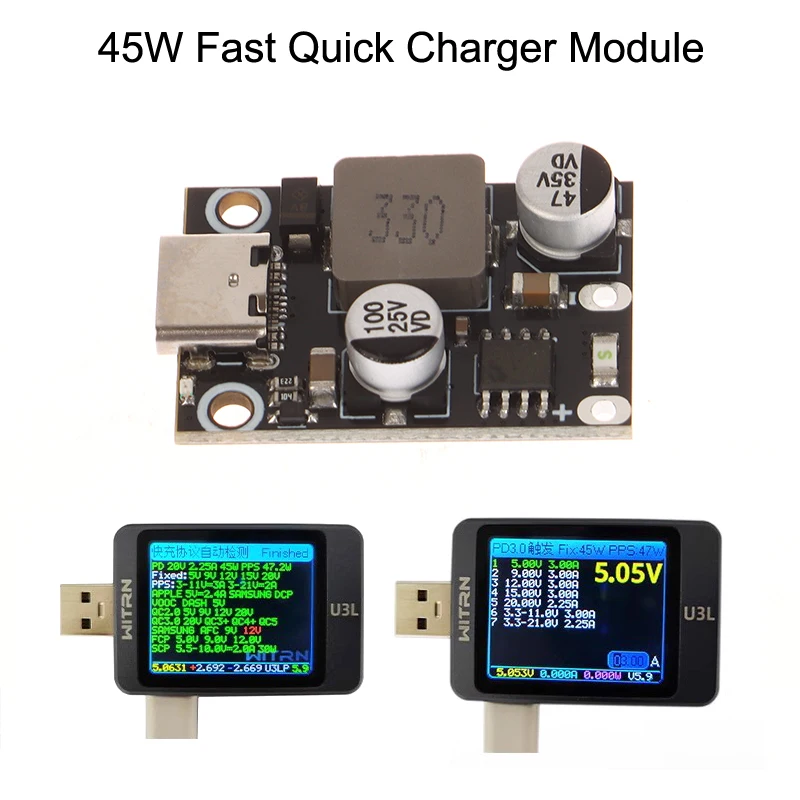 

PD45W Type-C Fast Charging Circuit Module; High Efficiency PD3.0 PPS QC3.0 Board.