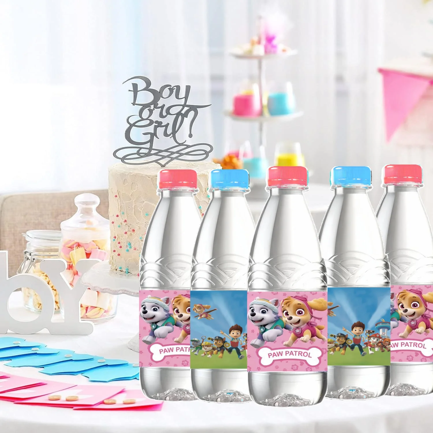 10/20/30PCS Paw Patrol Water Bottle Label Birthday Decoration Dog Waterproof Sticker Kids Girls Boys Party Supplies Gifts Toys