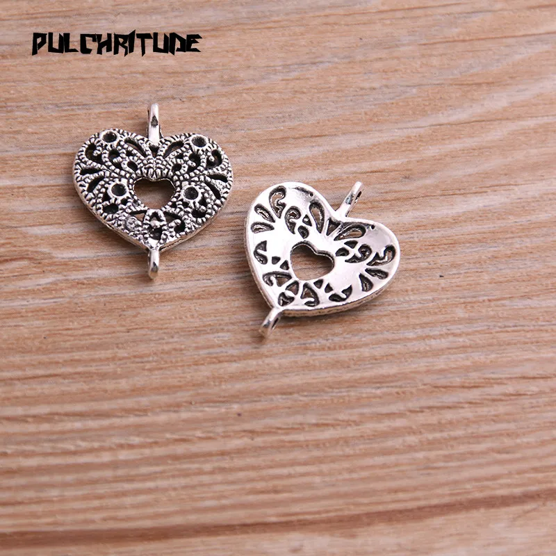 12pcs 19*23mm Two Color Zinc Alloy Necklace Charm Women Jewelry Fashion DIY Hollow Heart Connector Pendant Necklace