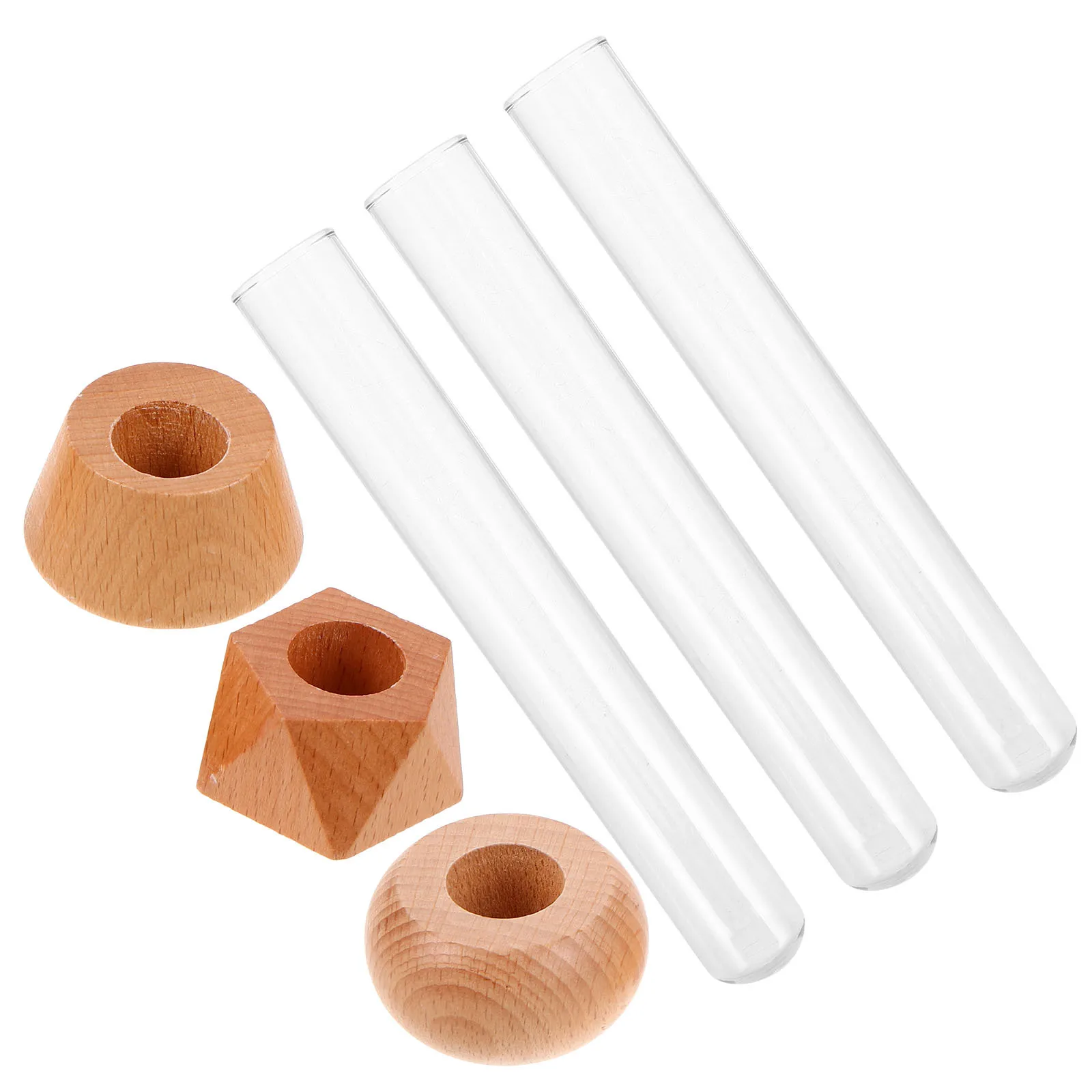 

3Pcs Hydroponic Glass Flower Vase Clear Test Tubes Wooden Base Desktop Plant Propagation Vase for Home Office Living Room Decor
