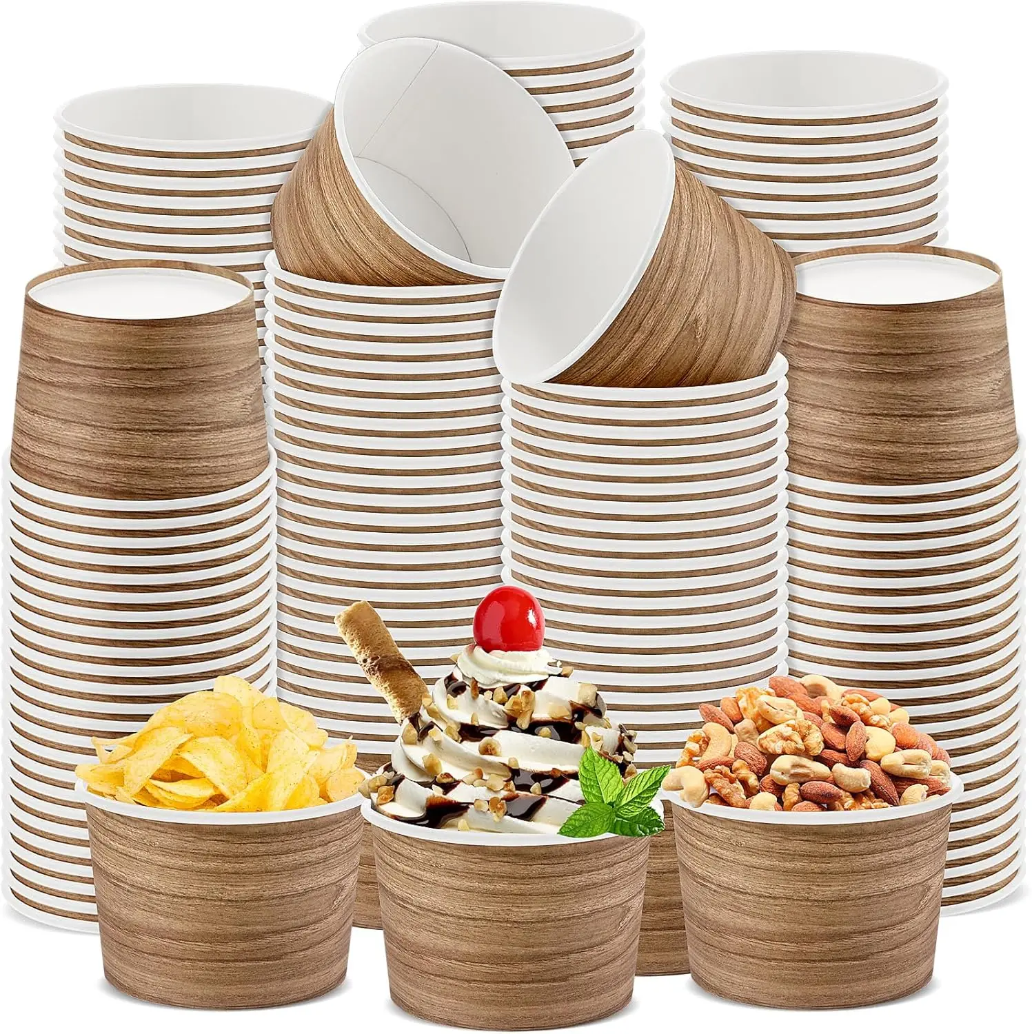 180 Pcs Wood Grain Paper Ice Cream Cups 9 oz Disposable Dessert Bowls for Hot or Cold Food Snack Paper Cups Soup for Cup