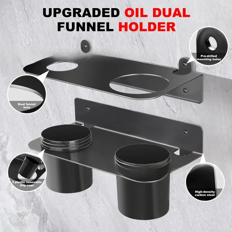 Double Funnel Bracket Storage Rack, Wall-mounted Liquid Drainage Funnel Kit, Finishing