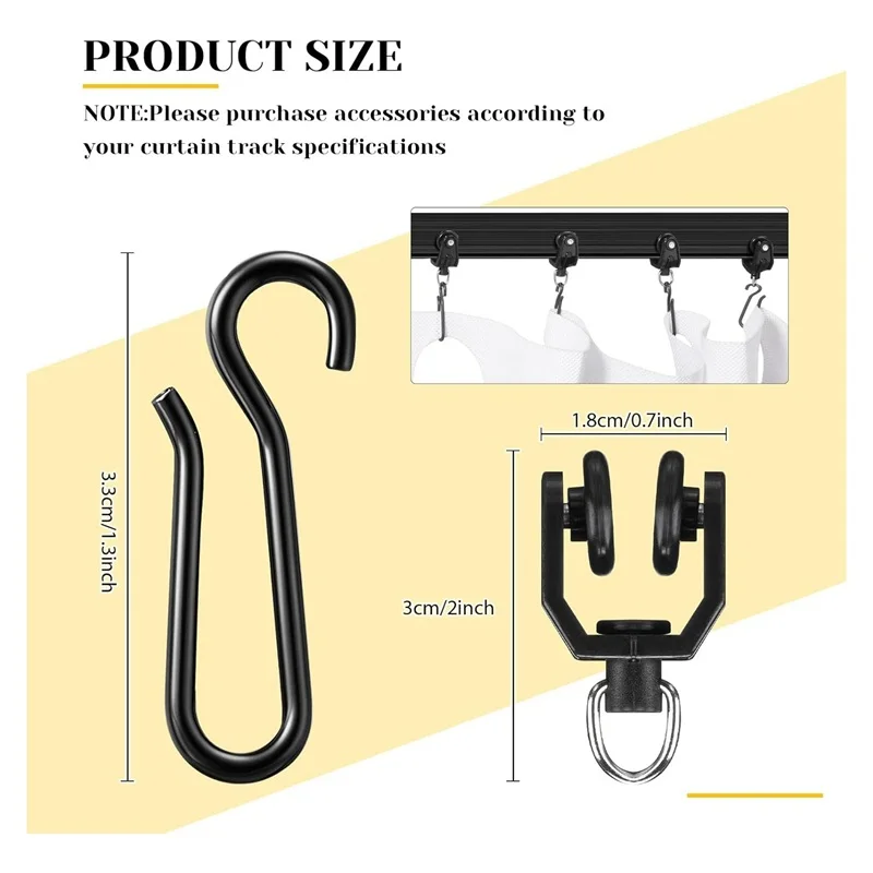 50Pcs Curtain Track Sets Ceiling Mount Curtain Track Hooks and Rollers Metal Shower S Hooks Straight Curved Rollers