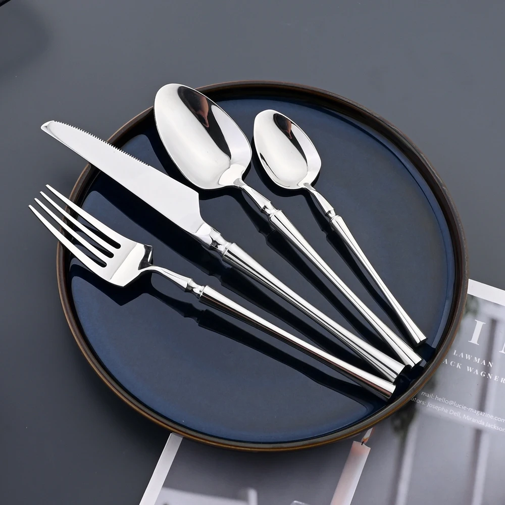 AJOYOUS Cutlery Set Stainless Steel Mirror Flatware Luxury Silverware Set Dessert Fork Tea Spoon Knife Dinnerware Kitchen