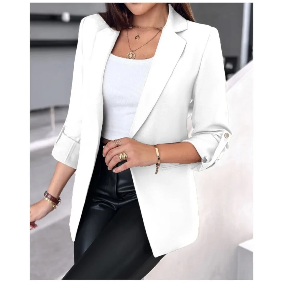 

Autumn And Winter Solid Color Long-sleeved Suit For Women's Fashion Roll-up Women Office Suit Coat 2025