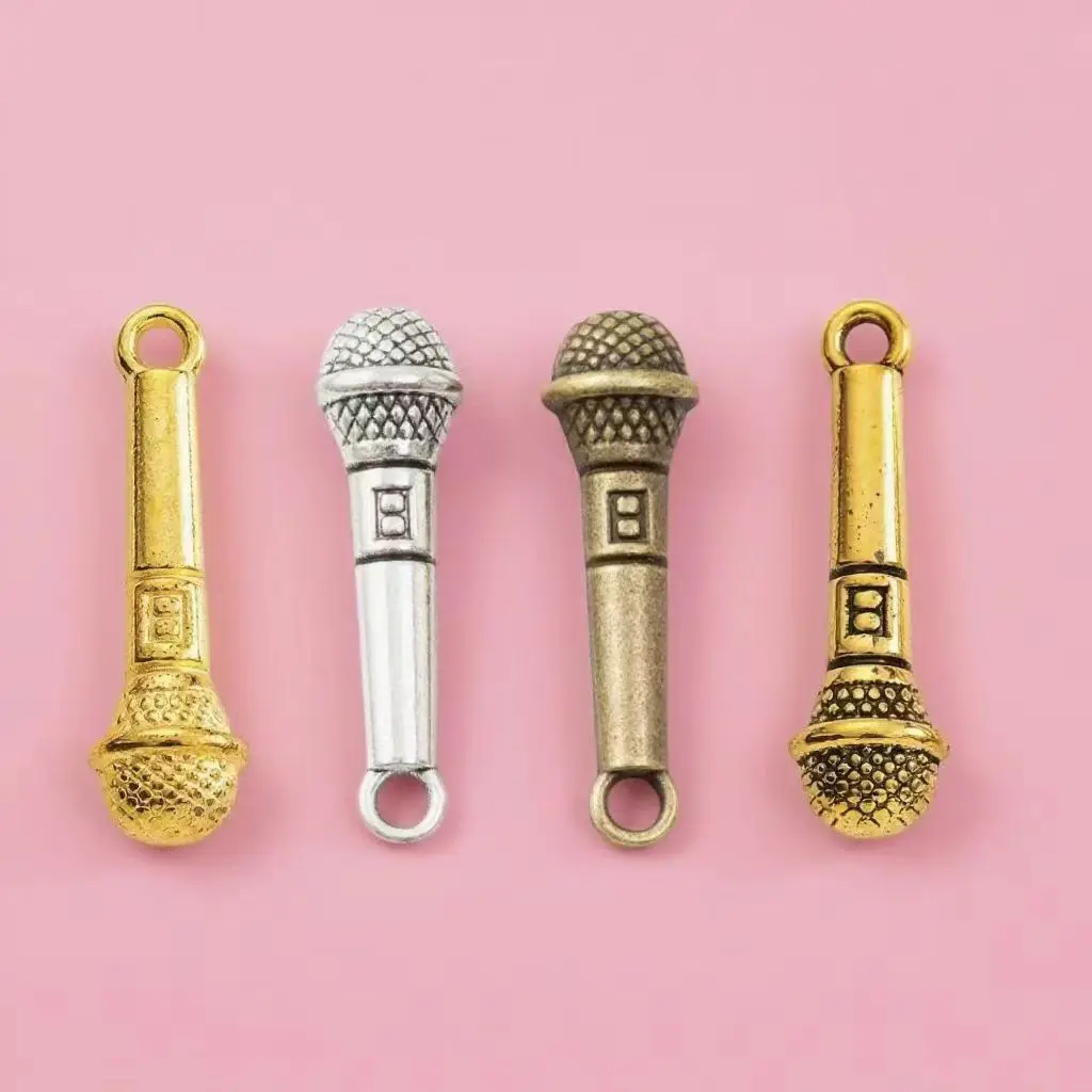 20Pcs/Lot Charms Microphone 24x6mm Antique Bronze Silver Color Pendants Making DIY Handmade Tibetan Bronze Silver Color Jewelry