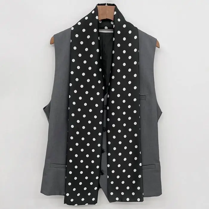 Men's British Retro Black and White Polka Dot Business Casual Small Scarf Versatile Long Scarf Decorative Neck Scarf Wide Tie