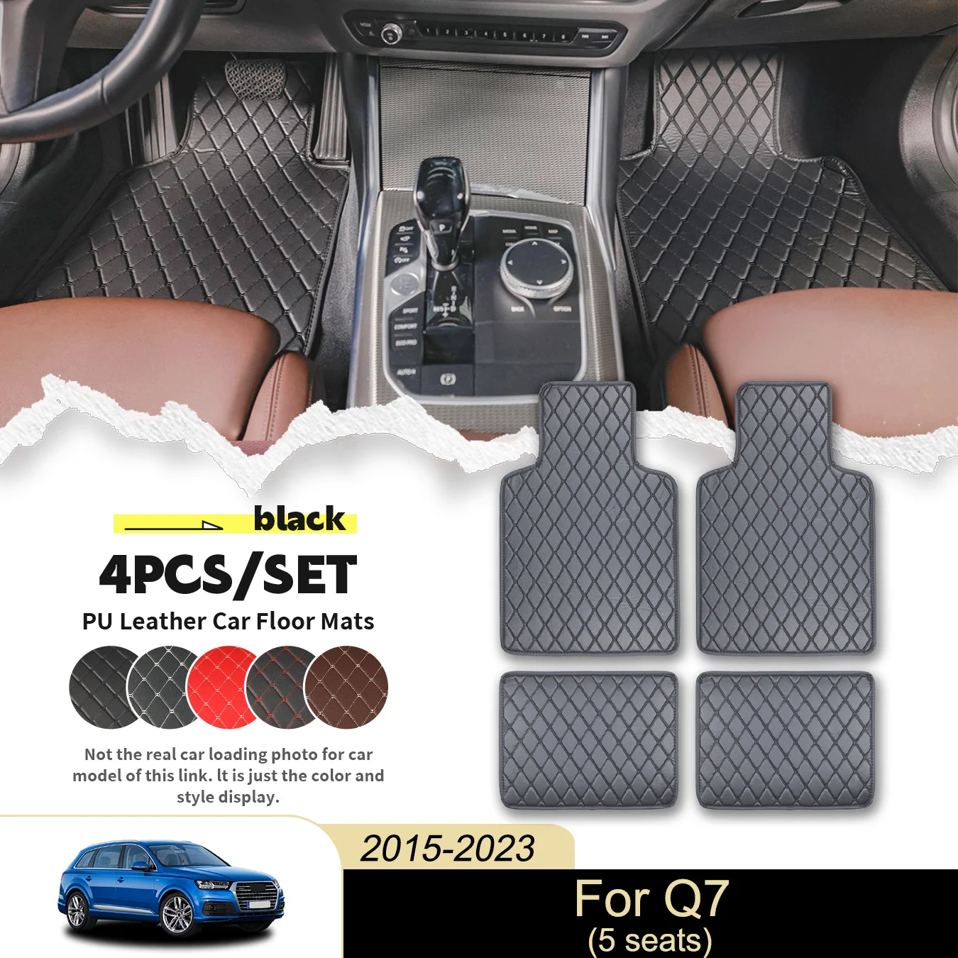 

4 шт. универсальные автомобильные коврики для Audi для Q7 (5 мест) 2015-2023, искусственная кожа, водонепроницаемые и устойчивые к пятнам, легко чистится