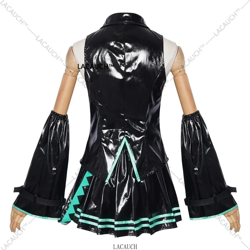 Anime Mikuo mâle femme Version Cosplay Costume noir veste en cuir PU pantalon fantaisie Halloween tenue de fête femmes hommes perruques vertes