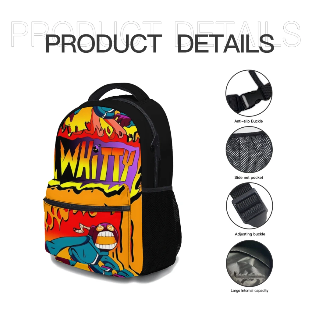 FNF Whitty mod Mochila Graffiti, elegante bolsa para livros Graffiti, grande capacidade, multi bolsos, ajustável, 17 ", Novo