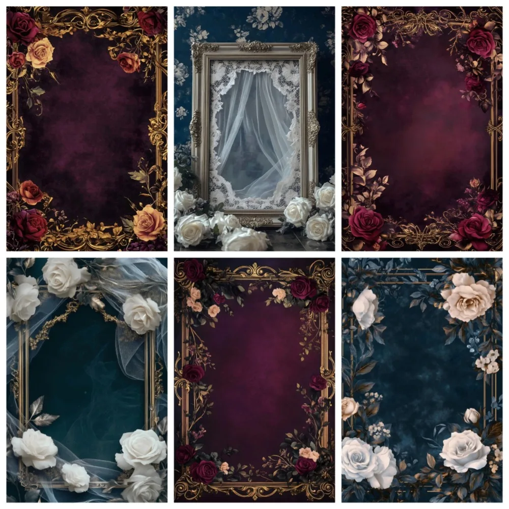 

Vintage Photo Frame Art Floral Wedding Theme Banner Background, Adult Pregnant Woman Portrait Decoration Photography Background